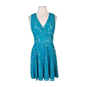 Eliza J Teal Floral Lace A-Line Fit & Flare Dress